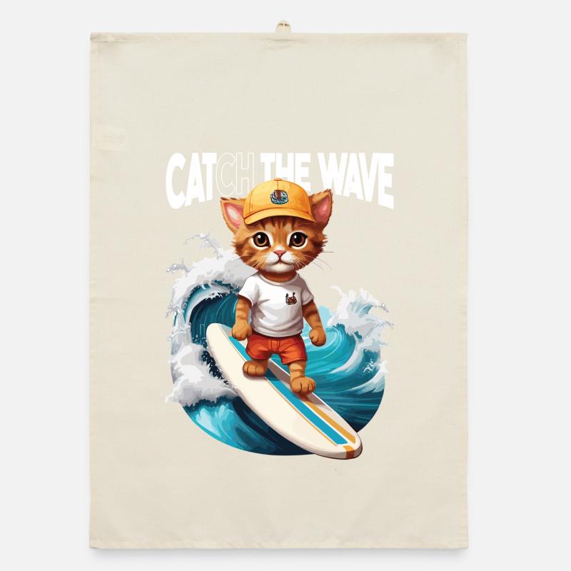 Cat Surfer Catch the Wave Organic dish towel