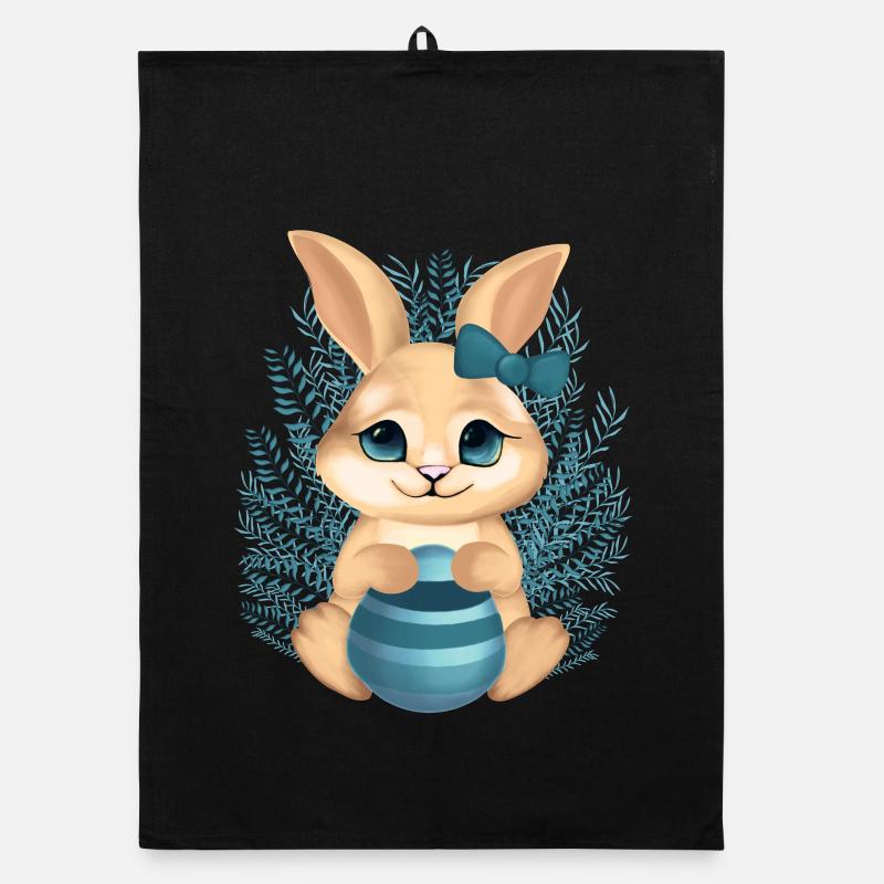 Un lapin mignon avec des fleurs – Illustration calme Torchon bio