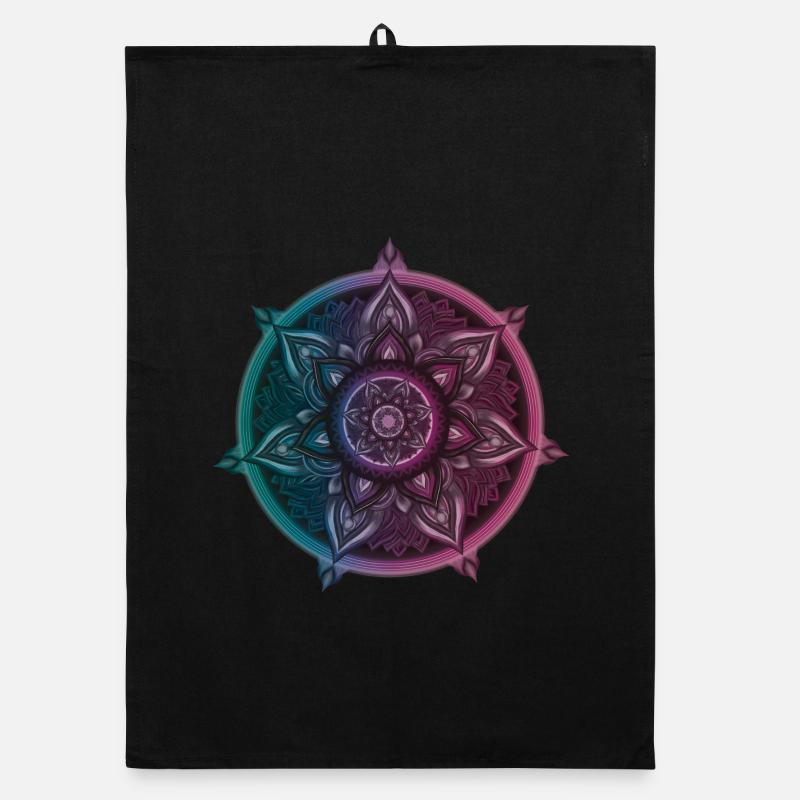 Mandala Symbolischer Kompass – Ornament Illustrati - Organic Geschirrtuch - Schwarz