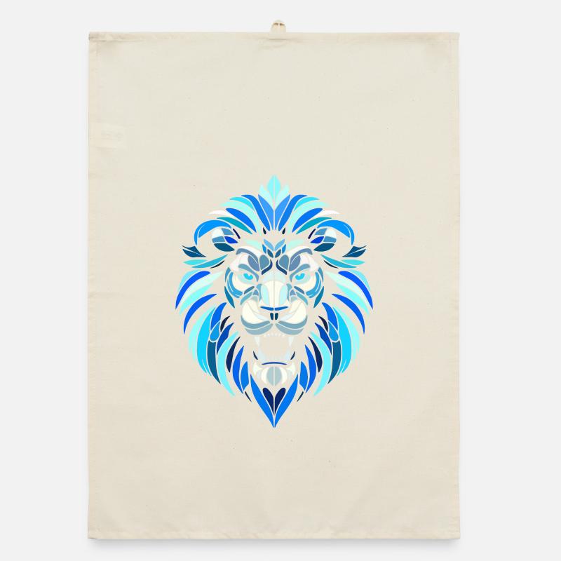blue lion head, geometric patterns, polygons Organic dish towel