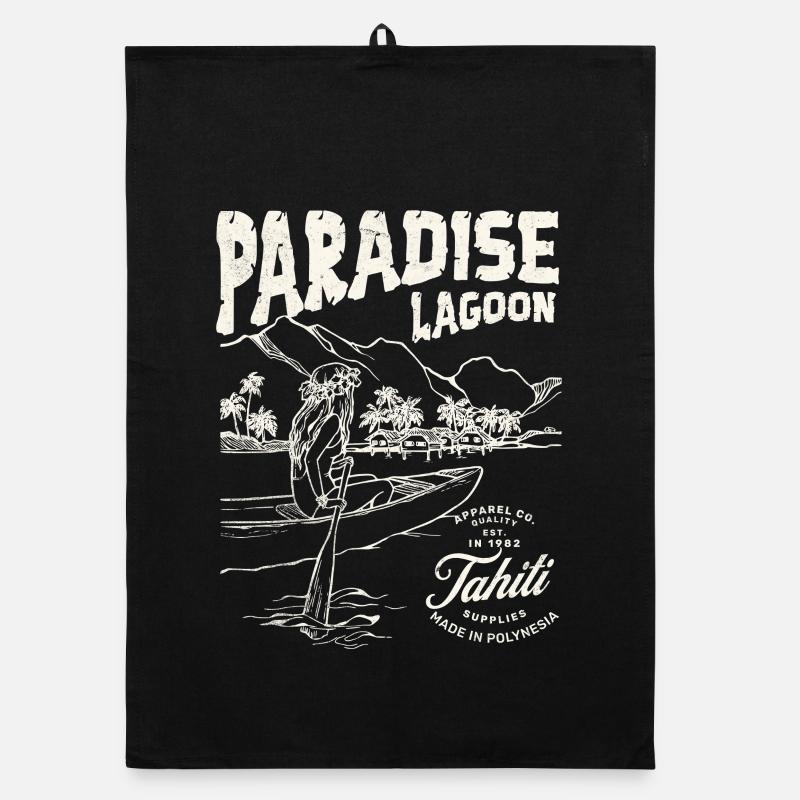 Paradise Lagoon Illustration - Torchon bio - noir