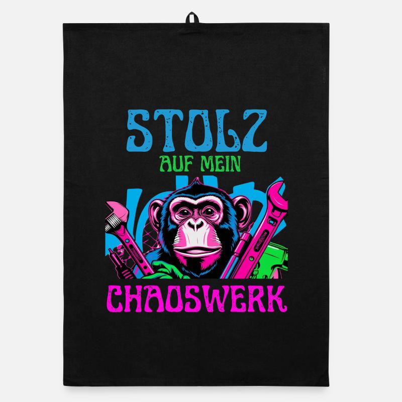 Fière de mon chaos – DIY Monkey - Torchon bio - noir
