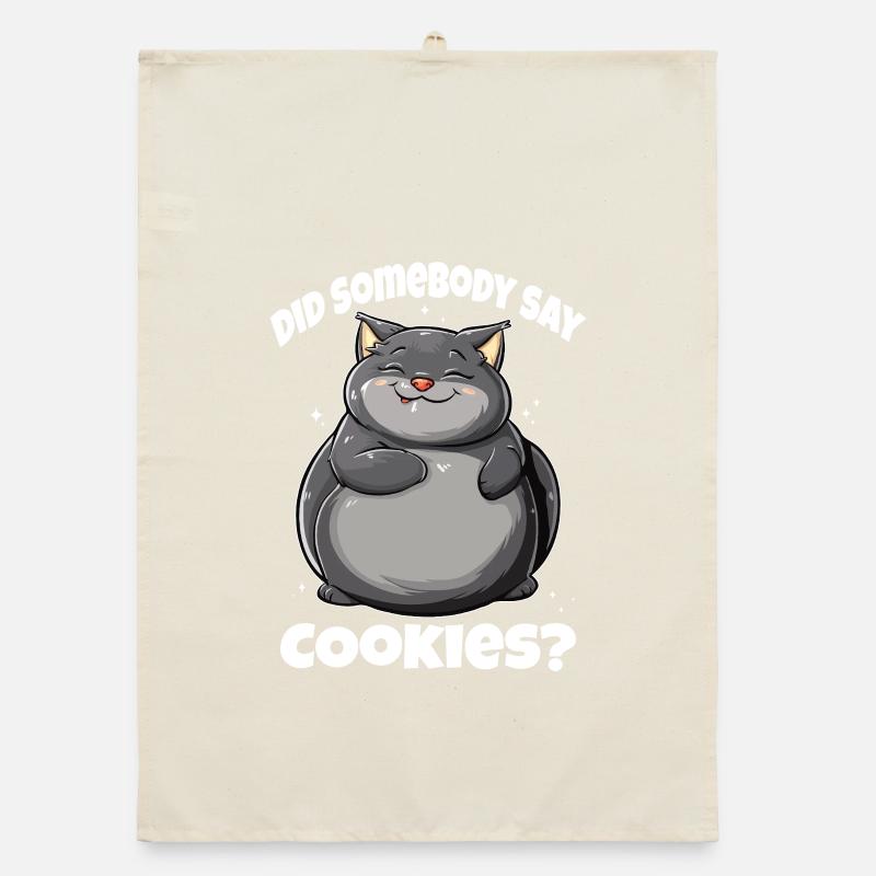 Gros chat avec des biscuits drôles Torchon bio