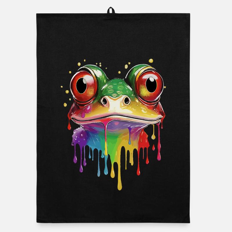 Bunter Regenbogen Frosch Kunstdruck - Organic Geschirrtuch - Schwarz