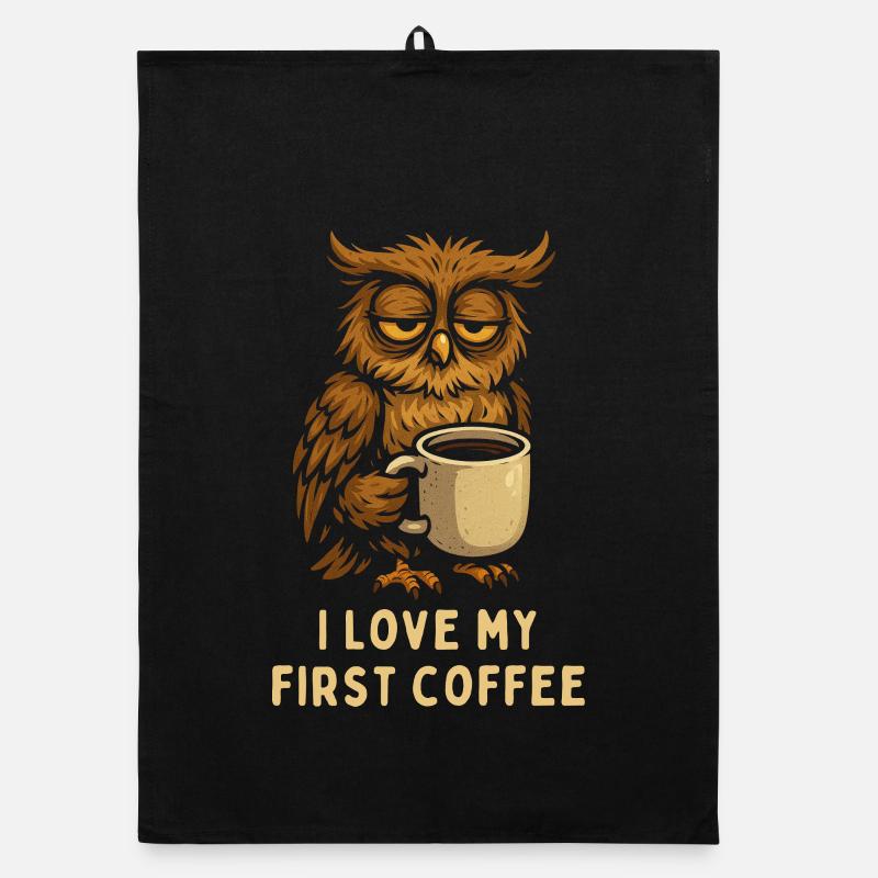 I Love my first Coffee Eule Owl Organic Geschirrtuch