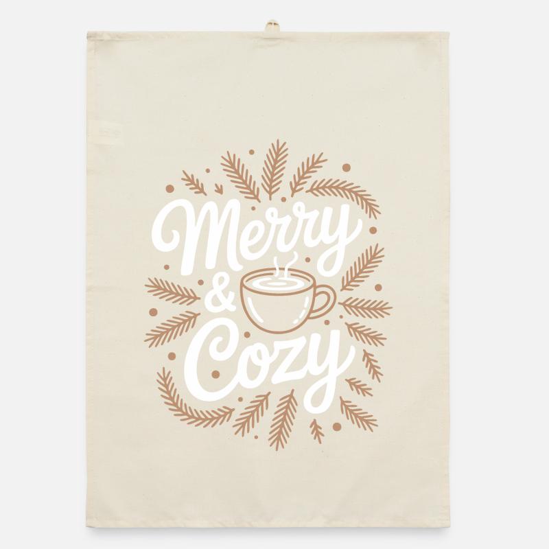 Merry & Cozy Cup Illustration Organic dish towel