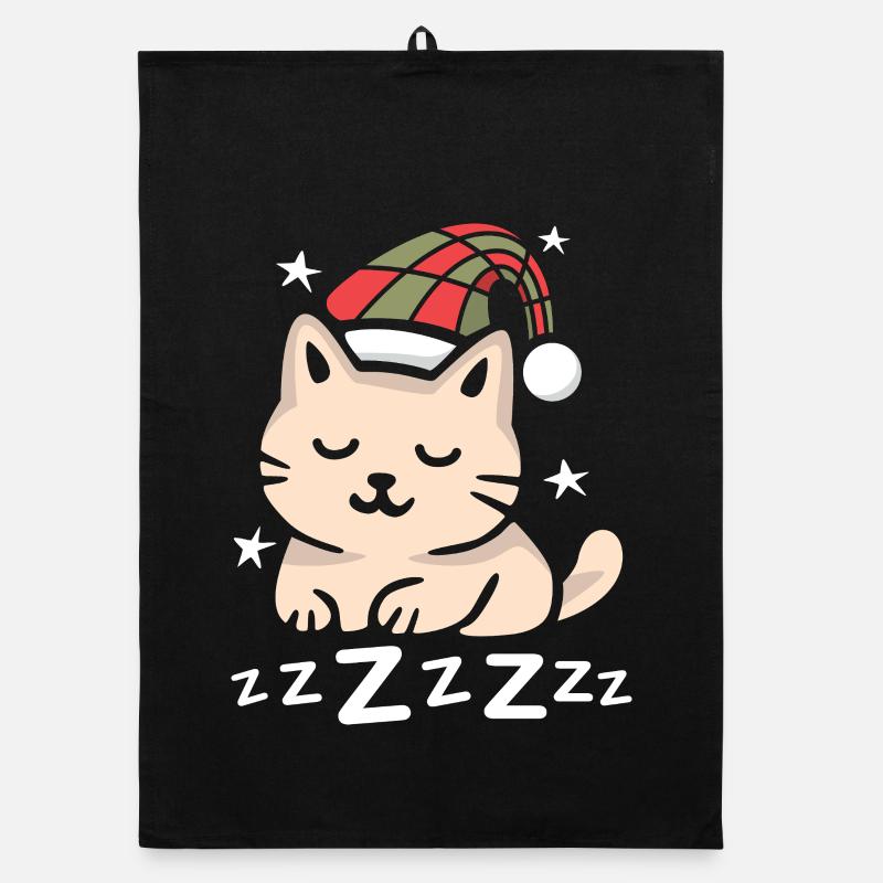 Sleeping Christmas Cat with Hat Organic dish towel