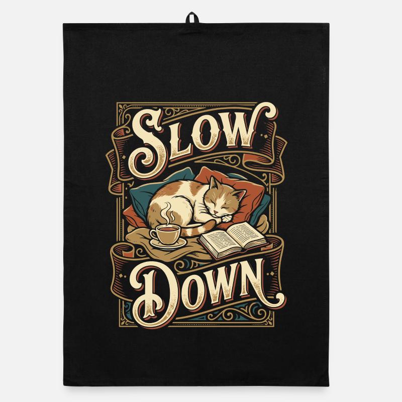 Slow Down Katze Schlaf Organic Geschirrtuch