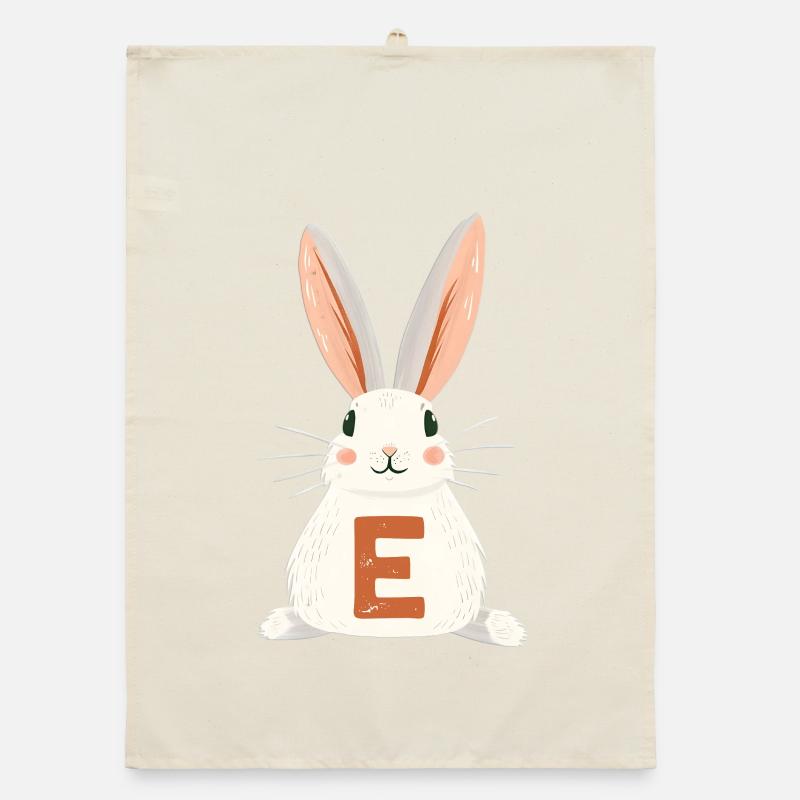 Lettre E - Lapin - Personnalisable Torchon bio