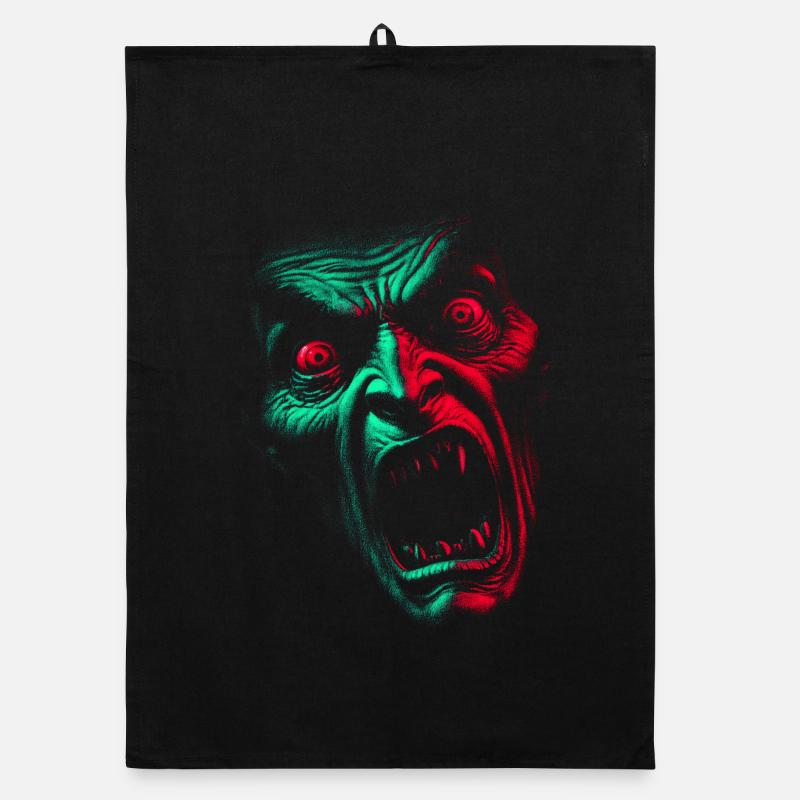 Split Face Horror GrünRot Organic Geschirrtuch