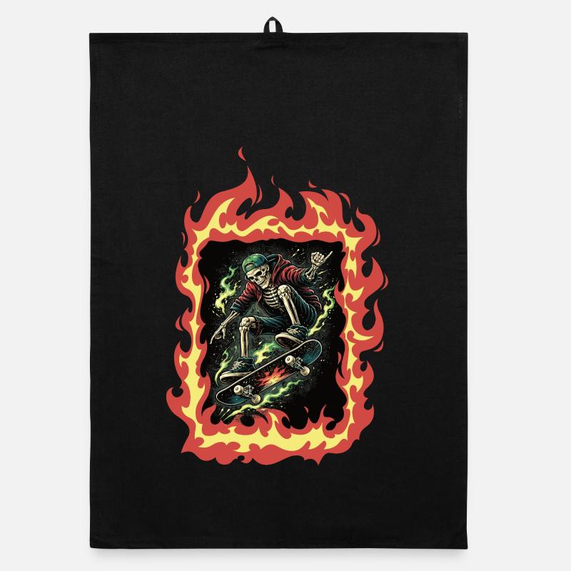 Flames Skeleton Skateboard Organic dish towel