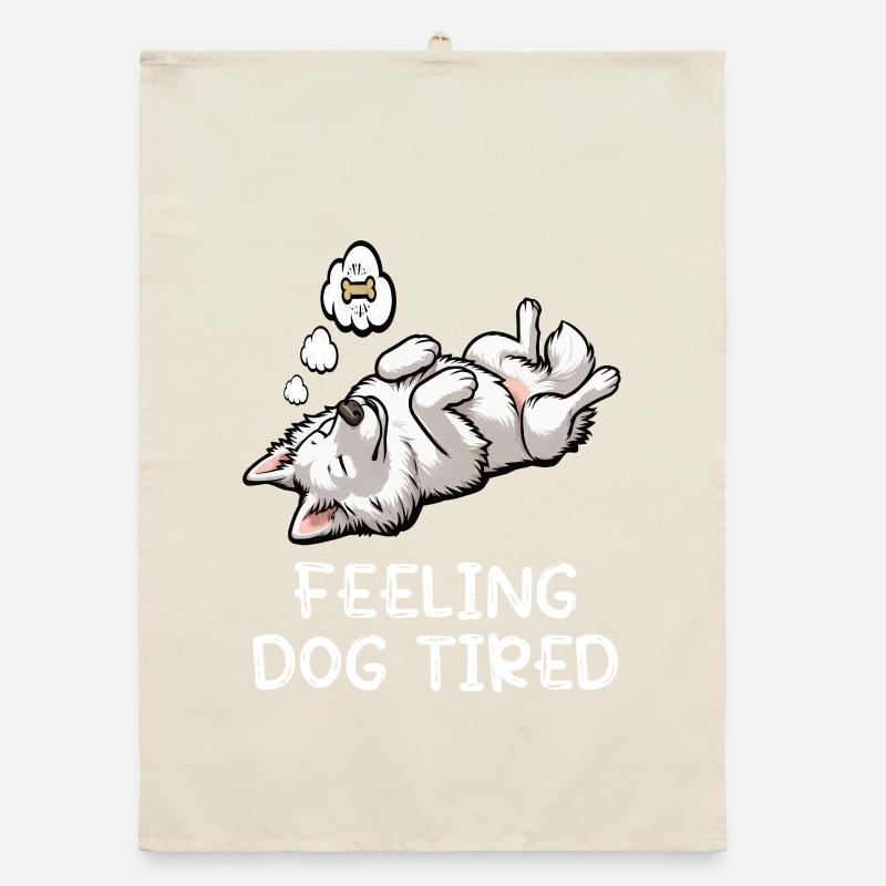 Feeling Dog Tired White Shepherd Dog Organic dish towel