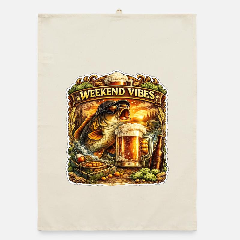Wochenendstimmung – Lustiges Karpfenfischen-Bierdesign Organic Geschirrtuch