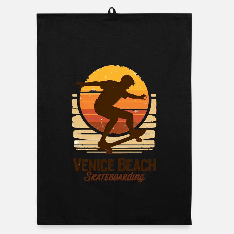 Venice Beach Skateboard Sunset - Organic Geschirrtuch - Schwarz