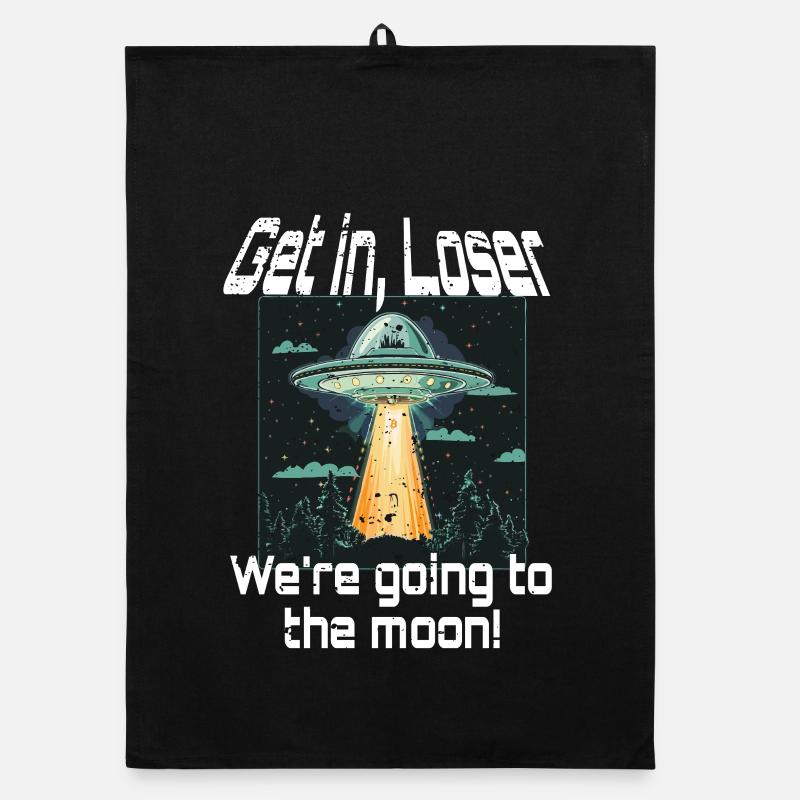 Bitcoin Get In Loser To The Moon UFO Alien Meme Organic dish towel