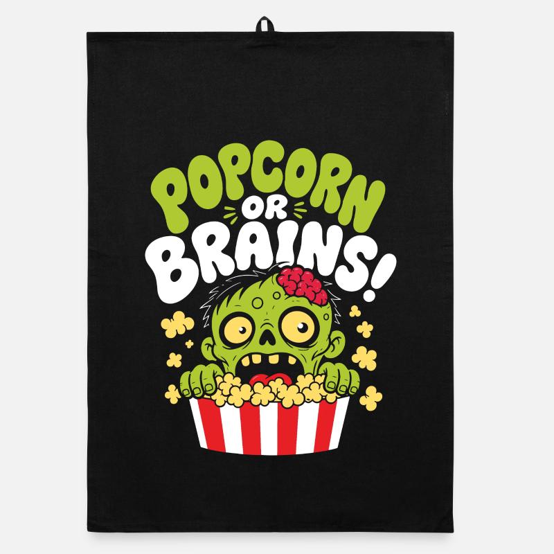 Popcorn Or Brains Zombie Horror Organic dish towel