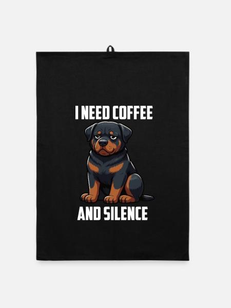 I Need Coffee and Silence Rottweiler Rotti - Organic Geschirrtuch - Schwarz - Vorne