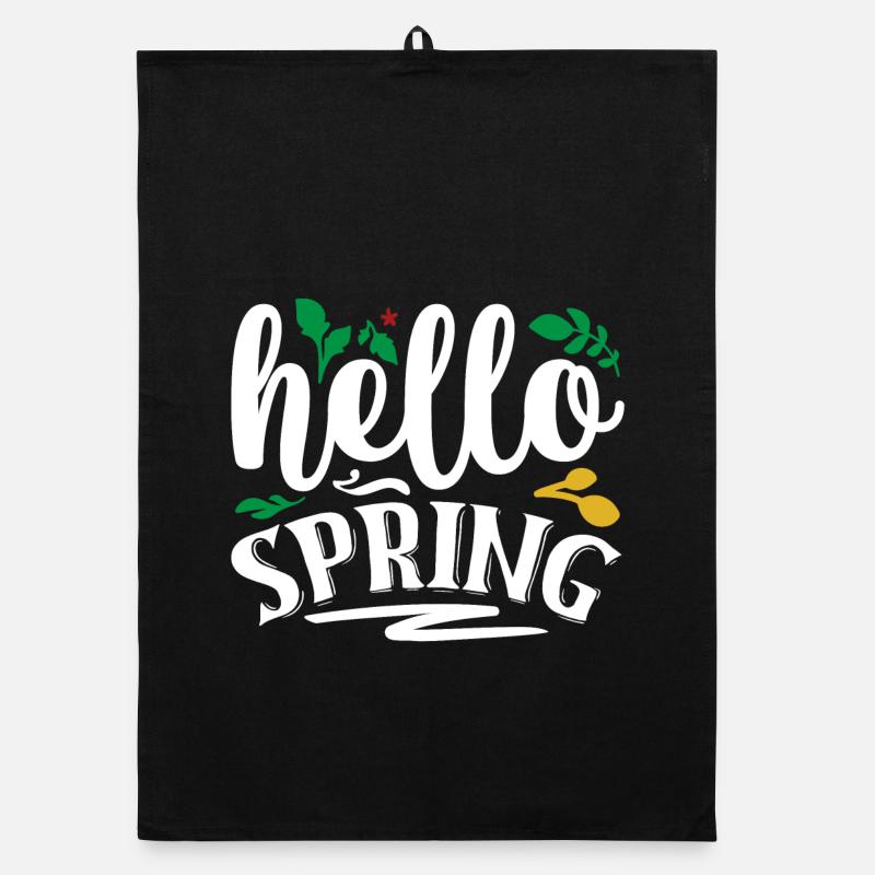 Hello Spring - Organic dish towel - black