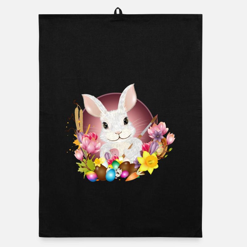 Lapin blanc avec des œufs de Pâques comme lapin de Pâques Torchon bio