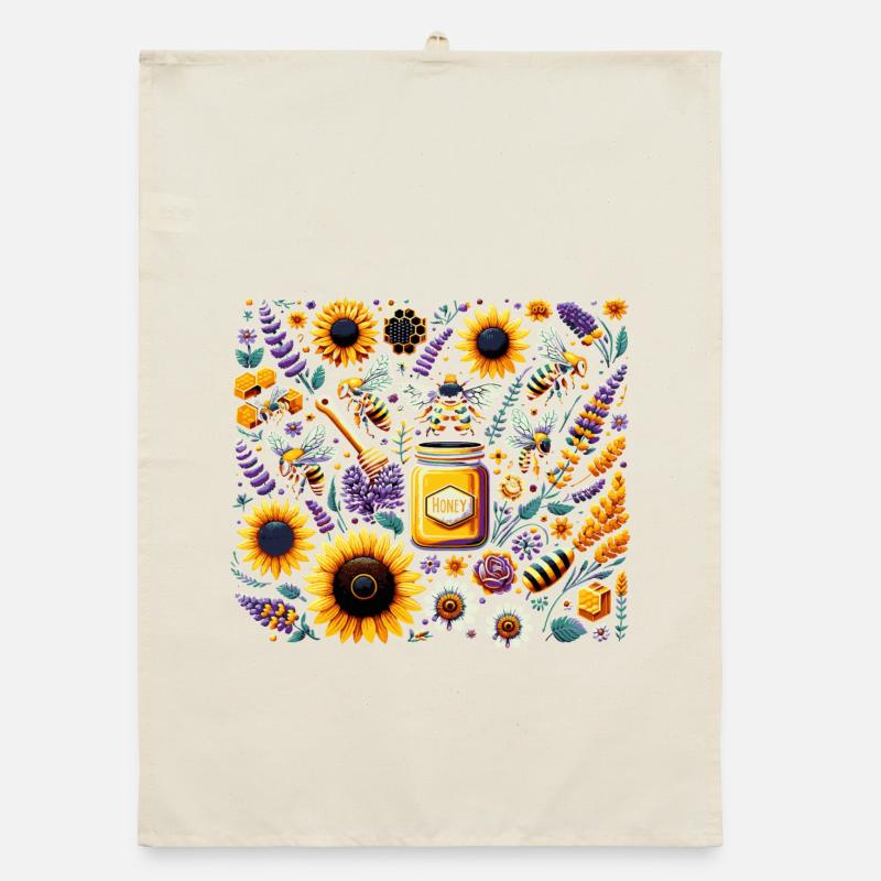 Vibrant, colorful artwork with bees Organic dish towel