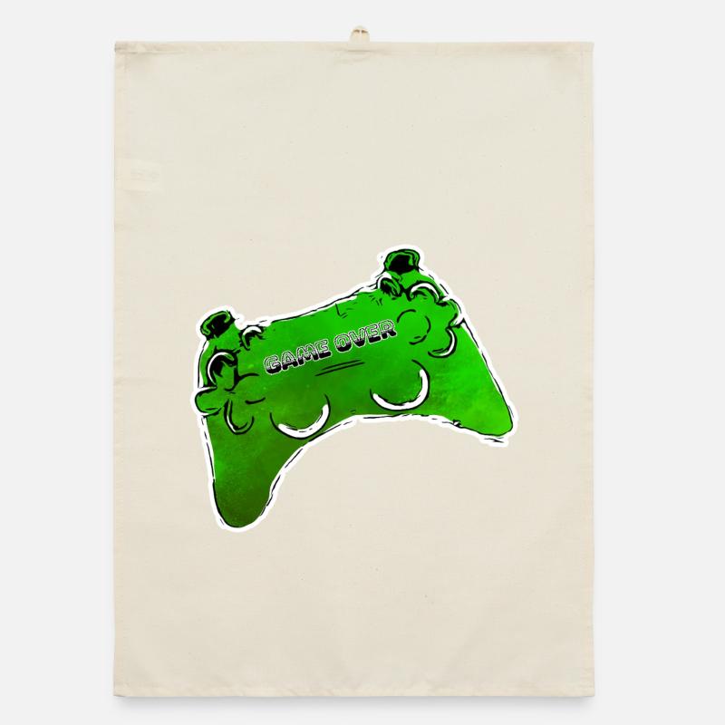 green comic controller with text GAME OVER Organic dish towel
