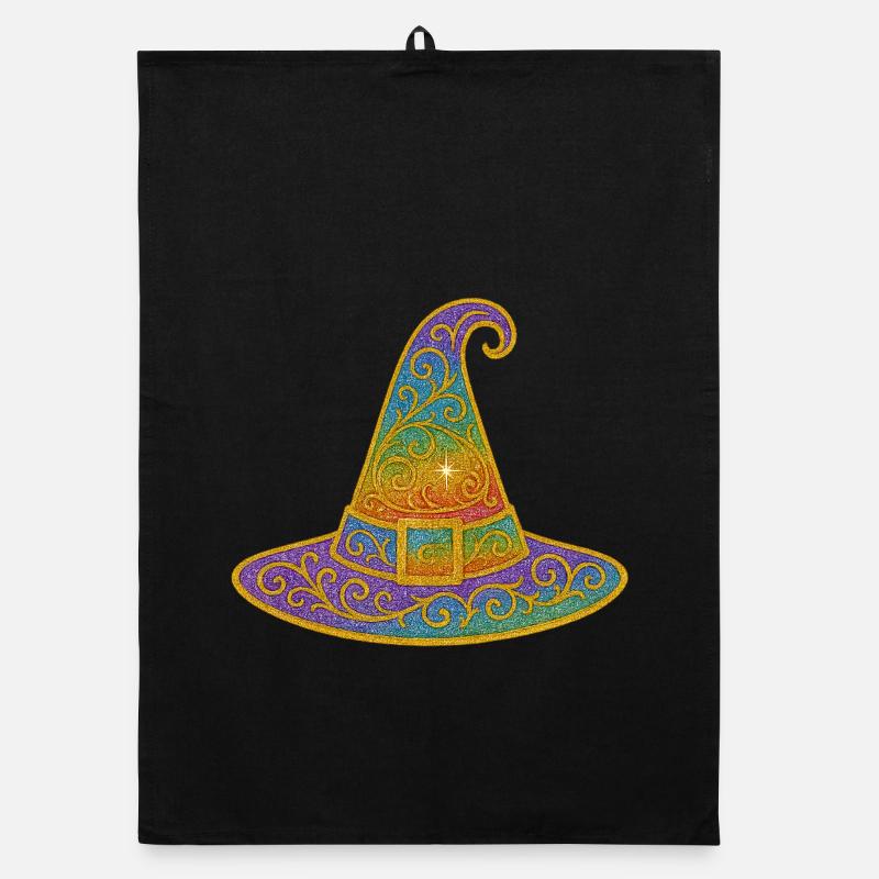 Colorful sparkling witch hat Organic dish towel