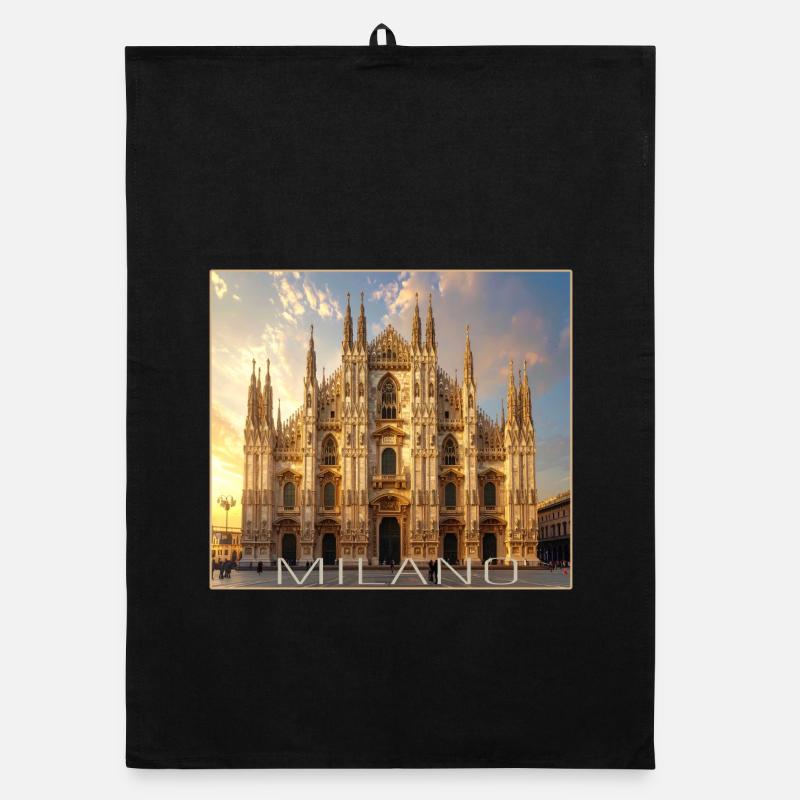 Mailand, Milano, Dom - Organic Geschirrtuch - Schwarz