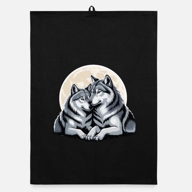 Couple de loups Amour Saint-Valentin Torchon bio