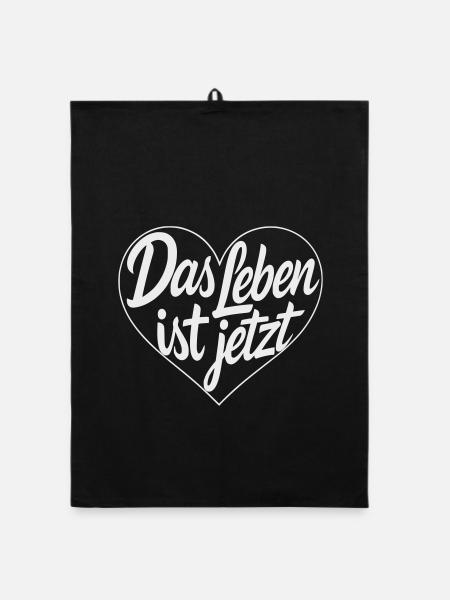 Das Leben ist Jetzt Herz - Organic Geschirrtuch - Schwarz - Vorne