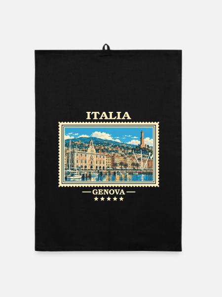 Italien Genua Vintage Reisemarke - Organic Geschirrtuch - Schwarz - Vorne