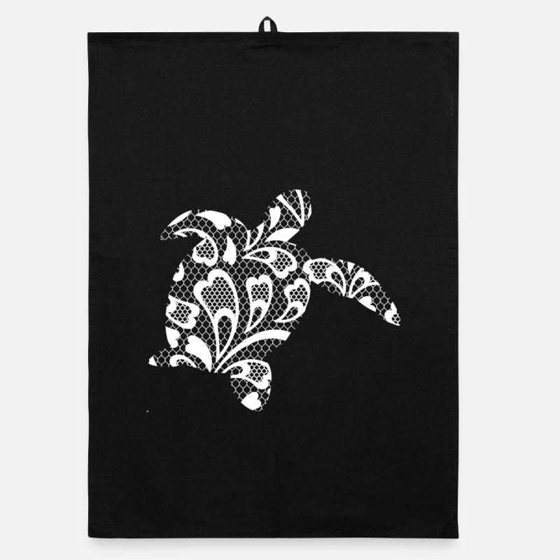 Tortue de mer en dentelle blanche. Torchon bio