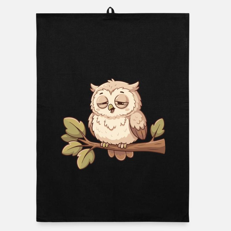 Sleeping owl on a branch Organic dish towel