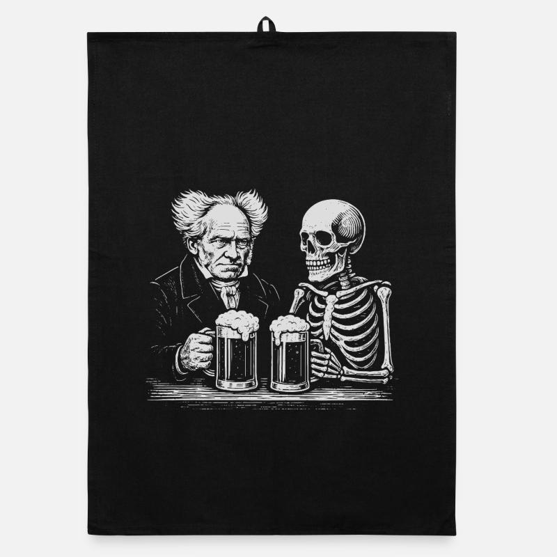 Arthur Schopenhauer buvant de la bière avec squelette Torchon bio