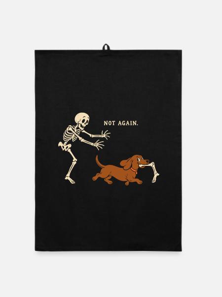 Halloween - Lustiges Skelett Hund Motiv - Organic Geschirrtuch - Schwarz