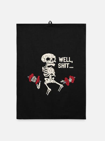 Well Shit Skeleton Lost Gym Dumbbells Halloween - Organic Geschirrtuch - Schwarz - Vorne