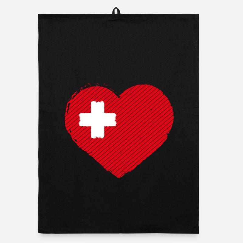 Schweiz - Schweizer - Herz - Flagge - Wappen - Organic Geschirrtuch - Schwarz