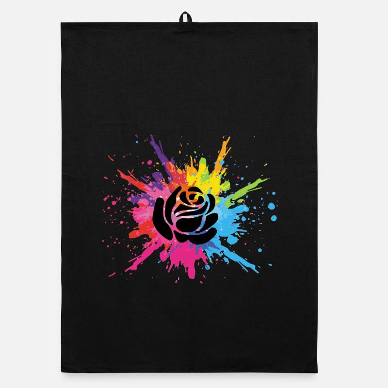 Black flower and multicolored explosion Organic dish towel