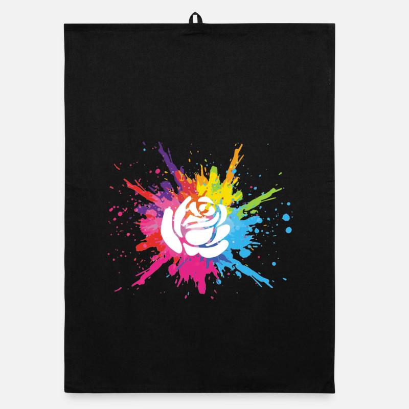 White flower and multicolored explosion Organic dish towel