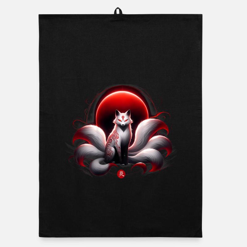 Crimson Kitsune Moon Organic dish towel