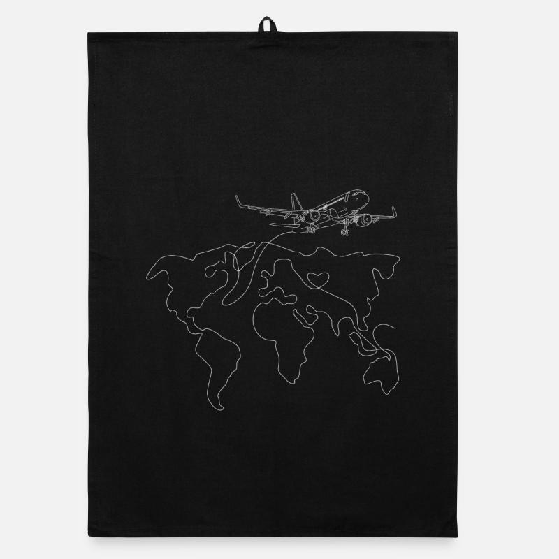 Travel Line Map with Plane Organic dish towel