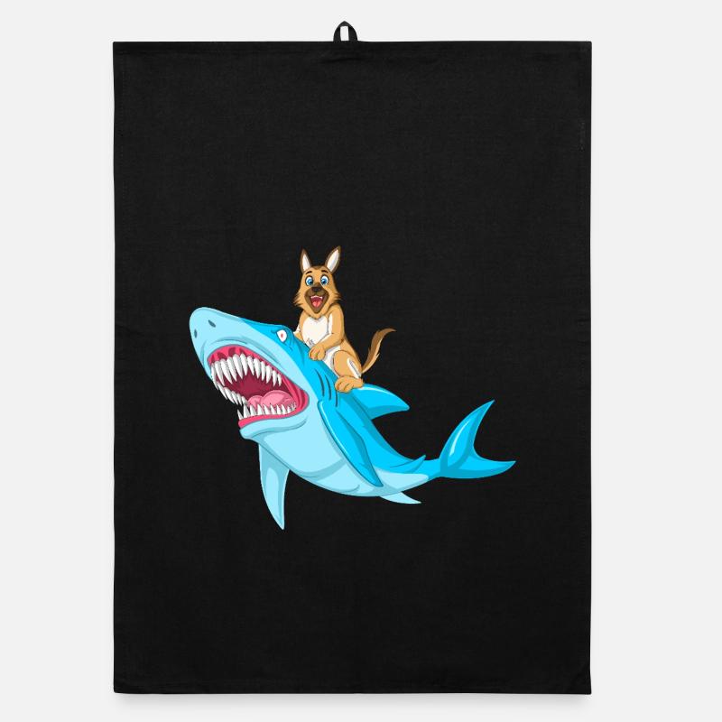German Shepherd Shark Ride Organic dish towel