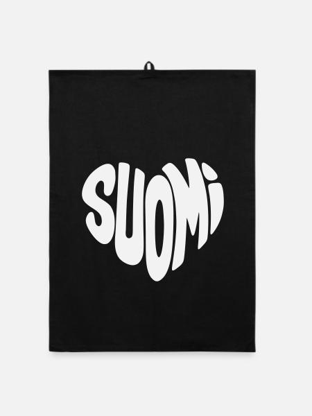 Finnland, Suomi Herz Typo - Organic Geschirrtuch - Schwarz - Vorne