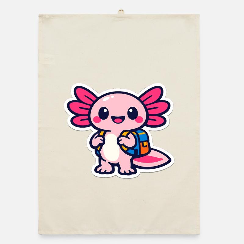 Kawaii wing hero with backpack axolotl Organic dish towel