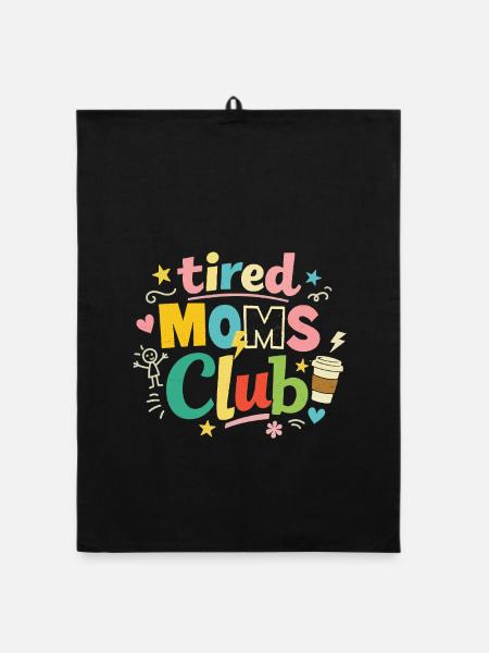 Club des mamans fatiguées - Humour des mamans cafétériques - Torchon bio - noir - Devant