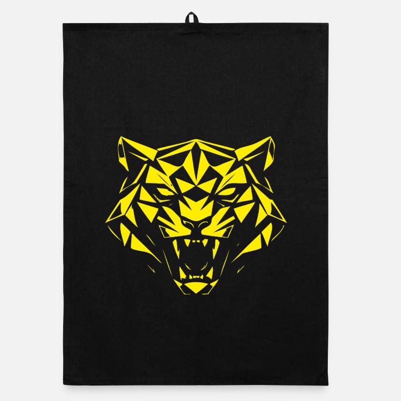 Geometric Yellow Tiger Head Organic dish towel
