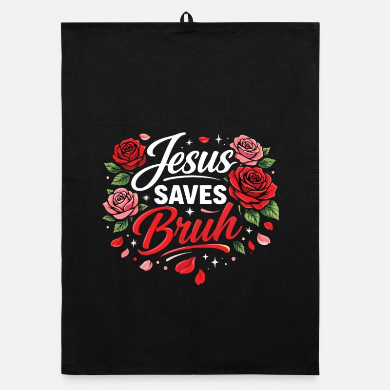 Jésus sauve Bruh Écriture florale Torchon bio
