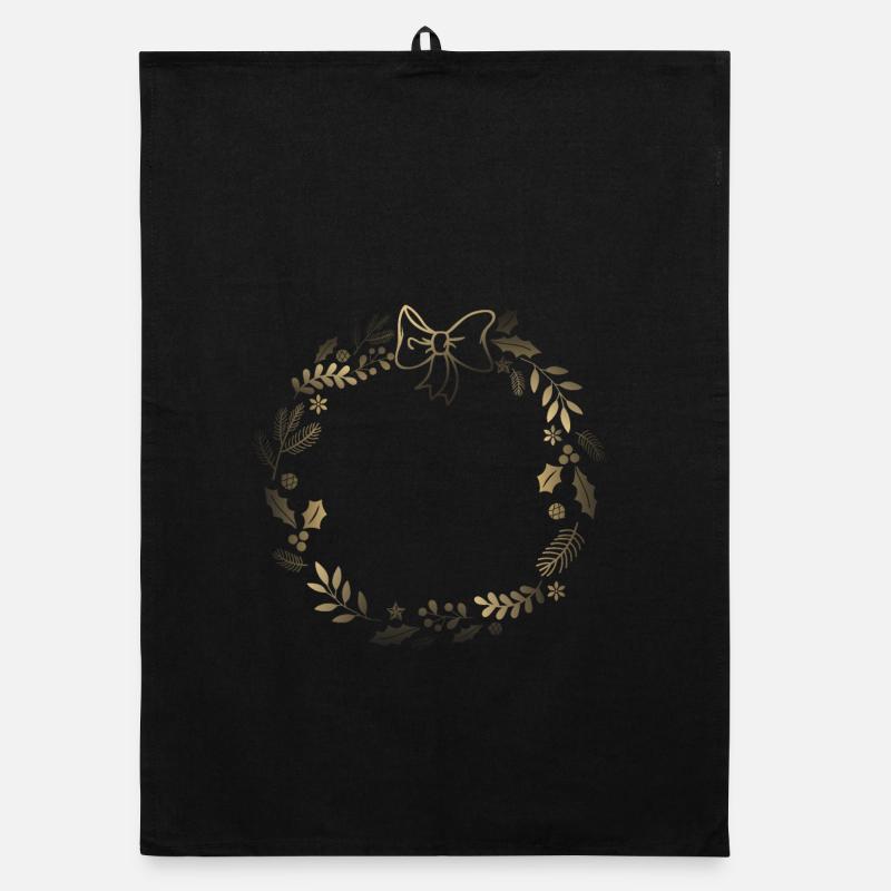Couronne festive dorée avec ruban - Torchon bio - noir