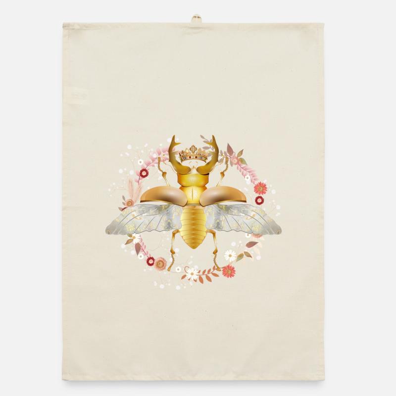 cerf-volant doré avec couronne et fleurs Torchon bio