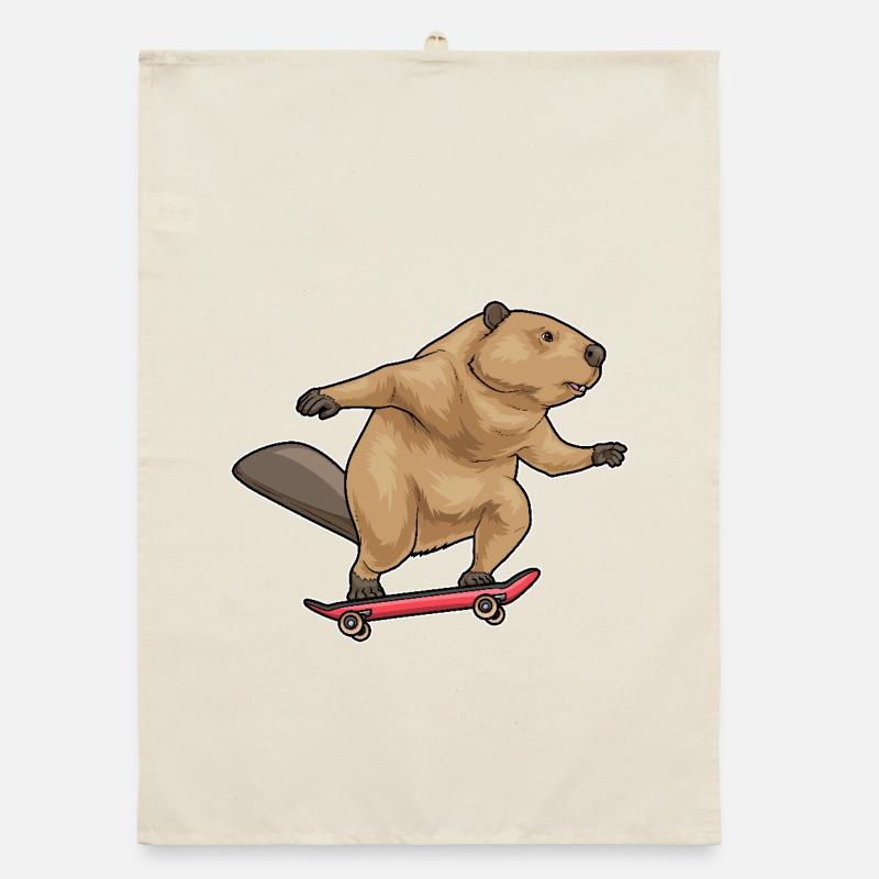 Beaver Skater Skateboard Organic dish towel