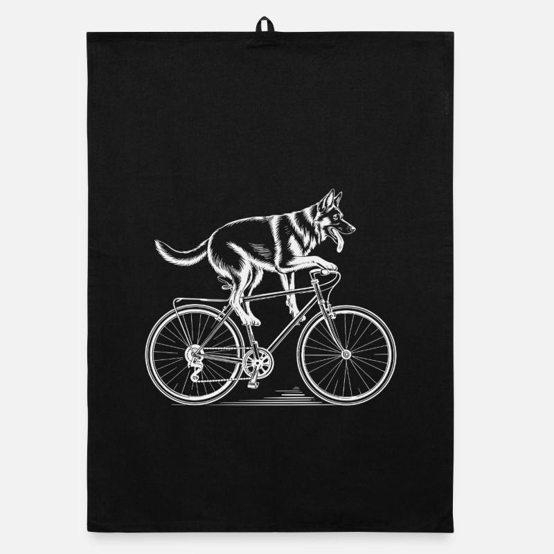 German Shepherd Dog Driving Bicycle Organic Geschirrtuch